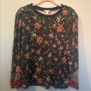 Sundance Black Floral Long-Sleeve Top with Red Accents
